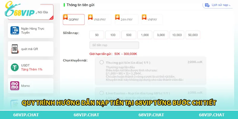 Quy trình hướng dẫn nạp tiền tại 68vip từng bước chi tiết
